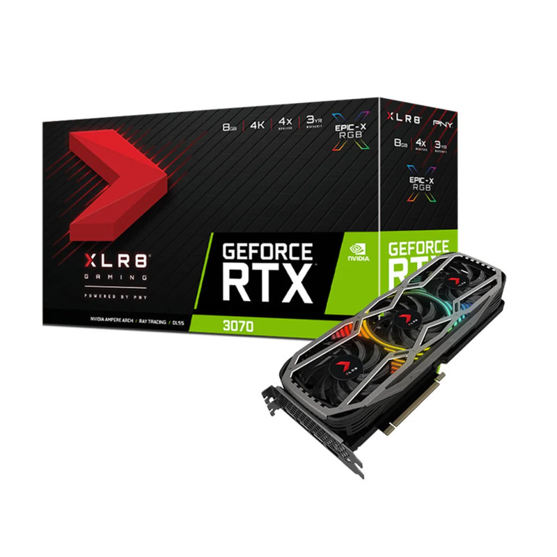 PNY GeForce RTX 3070 8GB XLR8 Gaming REVEL EPIC-X RGB Triple Fan LHR Graphics Card - كرت الشاشة
